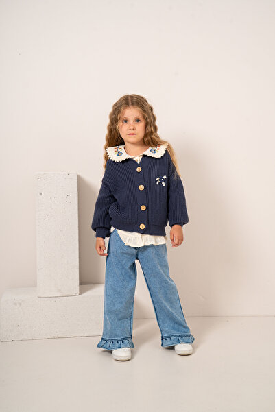 JNF kids Baby Girl & Child 3-Piece Set with Embroidered Collar Shirt and Knit...