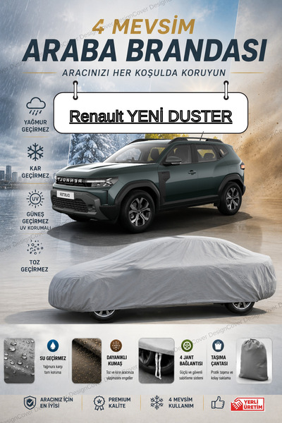 designcover *Renault YENİ DUSTER GRİ ARABA BRANDASI ARABA ÇADIRI-4 MEVSİM SU ...