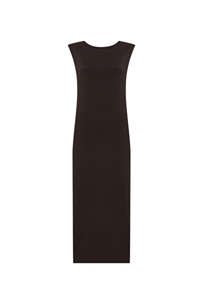 Beauty Omelette Brown Backless Padded Jersey Long Dress