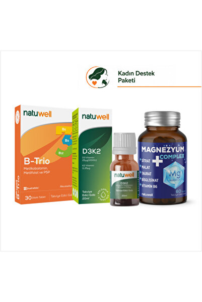 Natuwell B-Trio 30 Dilaltı Tablet ve Vitamin D3K2 Damla 20 ml ve Magnezyum Co...