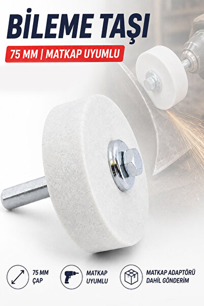 Badem10 Beyaz Bileme Taşı 75 mm Civatalı Somunlu Matkap Uyumlu Taşlama Bileyi...