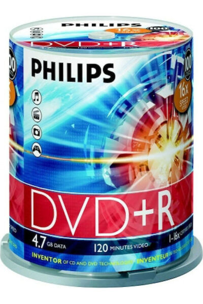 Philips Εγγράψιμο DVD+R 16x 4.7GB Κουτί 100 τεμαχίων 100 τεμάχια Κωδικός: DR4...