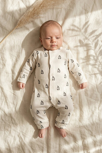 Babydonat Milk Desenli % 100 Pamuk, Ayaksız Erkek Bebek Tulumu 0-3 Ay