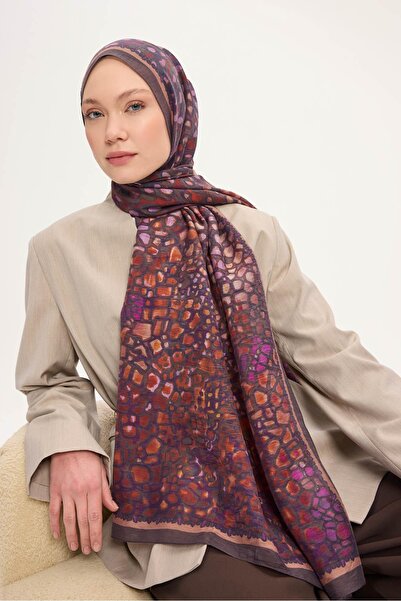 Silk Home شال تينسل مونار بنمط حجر الموكا الداكن 75x195