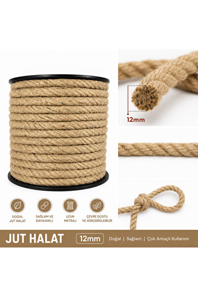 formsan ADİLON 12 Mm Jüt Halat / Kalın İp Salıncak Halatı / 5 Metre