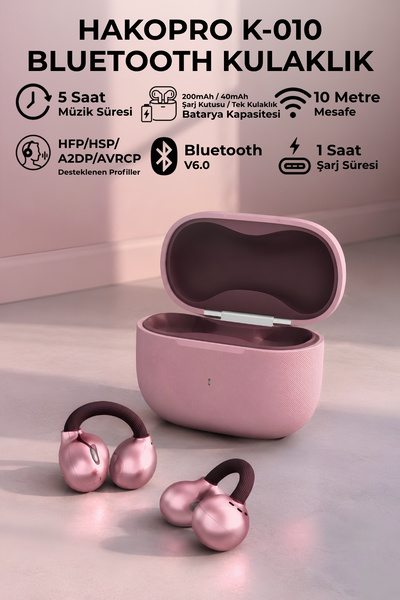 hakopro V6.0 Bluetooth, Kablosuz, Mikrofonlu Ergonomik Gövdeli Kulak İçi Kulaklık K-010P