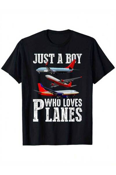 Generic تي شيرت 'Its Just A Boy Who Loves Planes' - تي شيرت لمحبي الطيران بتص...