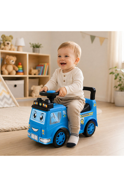 PinkBlue Ride-On Police Car for Kids, Steering Wheel with Sounds and Horn, St...