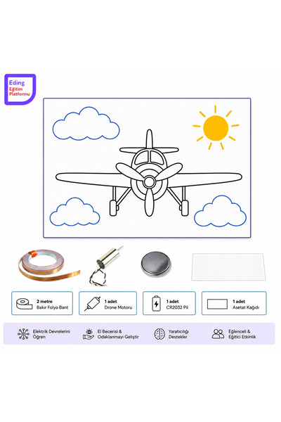 EDİNG EĞİTİM PLATFORMU STEM Hürkuş Uçak Hareketli Kağıt Devre Kiti | Drone DC...