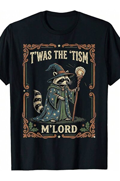 Generic تي شيرت مضحك بطبعة 'T'Was The 'Tism M' Lord Raccoon Wizard Autism'