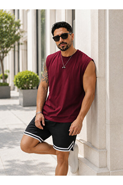 FAVORİST Gym Sport Gym Running Hiking Relax (Striped Shorts and Zero Sleeve T...
