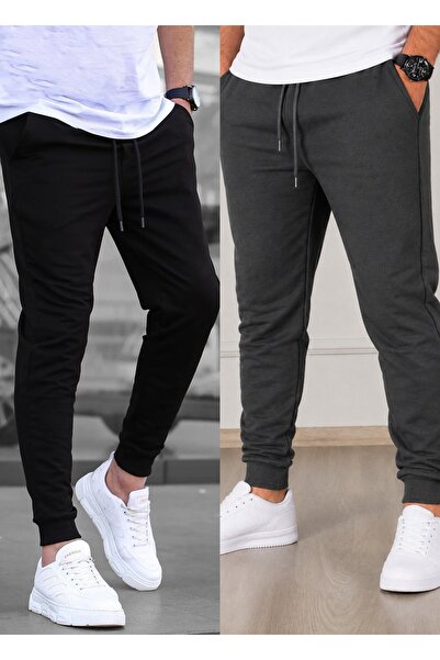 TORUK MAKTO Set of 2 Unisex Ribbed Leg Sweatpants Jogger Comfortable Fit Dail...
