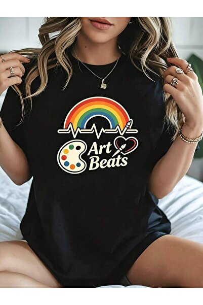 kai22 Casual Graphic Women's T-Shirt Rainbow Art Palette Design Summer Spring...