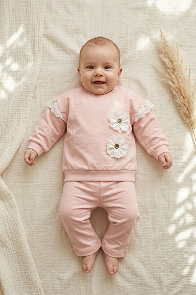 Babydonat Flora Floral Detailed Lace Baby Girl 2-Piece Top and Bottom Set - 1...