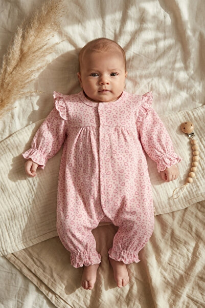 Babydonat Minik Kalp Desenli % 100 Pamuk, Omuz Detaylı 0-3 Ay Ayaksız Kız Beb...