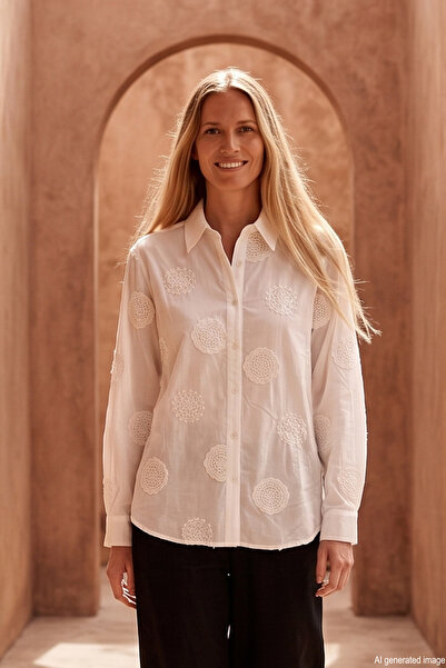 Lale Butik Levidor Embroidery Detail Shirt 230180 White