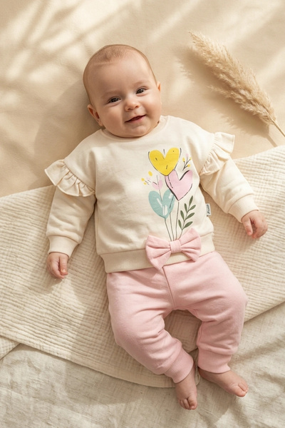 Babydonat Aria Bloom Baby Girl Ruffle Detailed Heart Patterned Top and Bottom...