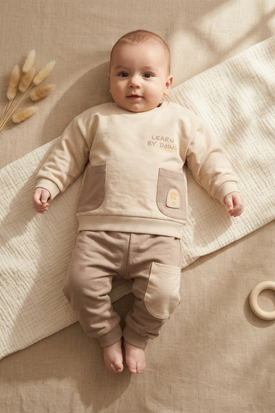 Babydonat Nova Soft Cotton Gray Pocketed Baby Top and Bottom Set - 100% Cotto...