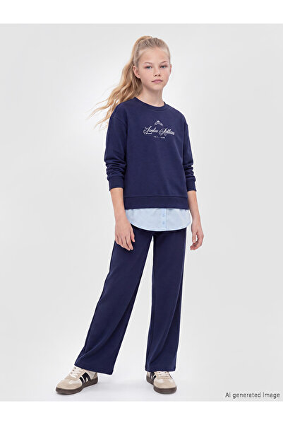 LC Waikiki Girls' Pleated Sweatpants with Elastic Waistband