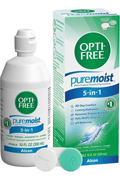 Opti-Free محلول تعقيم متعدد الأغراض نقي ومرطب مع علبة للعدسات، سعة 10 أونصات