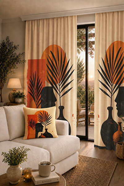 depdekor Modern Salon Mutfak Fon Perdesi Dijital Baskılı Desenli Dekoratif Fo...
