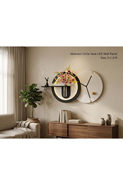Generic LED Wall Art Abstract Circle Vase Panel Warm Hidden Light with remote...