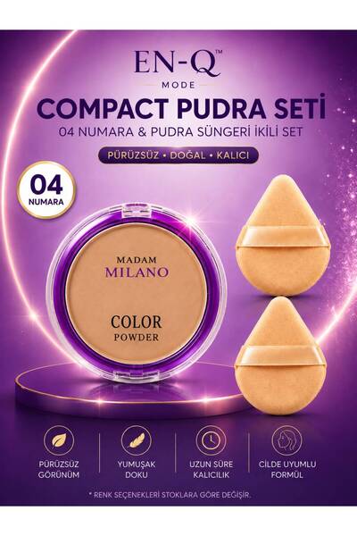 ENQ Compact Pudra + 2’li Pudra Süngeri İkili Set | Mat ve Pürüzsüz Görünüm