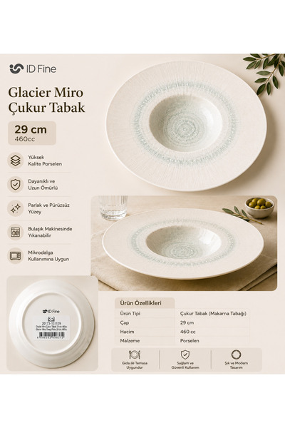 İD FİNE Glacier Miro 29 cm 460 Cc Porcelain Noodle Plate
