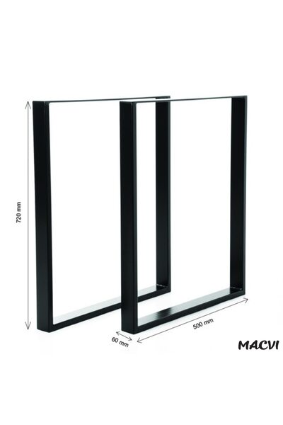 OEM Set 2 Picioare Masa Macvi®, Profil Lat 80 mm, Metal Negru Mat, Vopsire in...