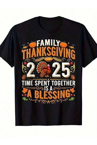 29CUN Men'S Humorous 2025 Thanksgiving T-Shirt Featuring A Family Gathering D...