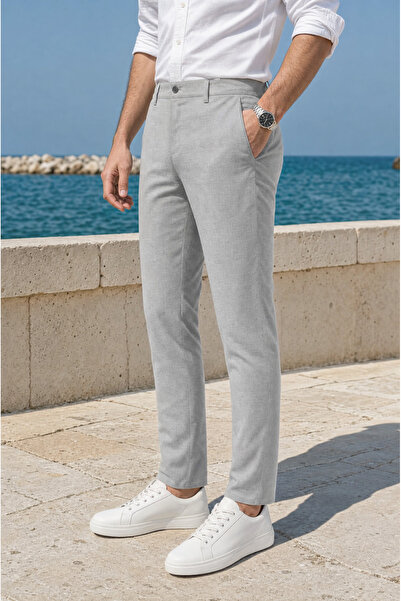MODAMESTO Men's Gray Slim Fit Lycra Side Pocket Ankle Length Narrow Leg Class...