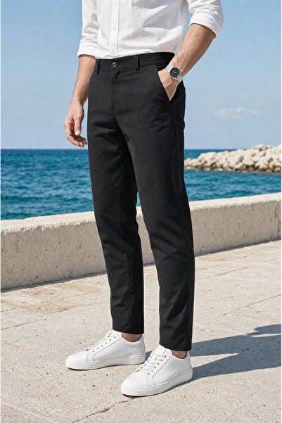 MODAMESTO Men's Black Slim Fit Lycra Side Pocket Ankle Length Narrow Leg Clas...