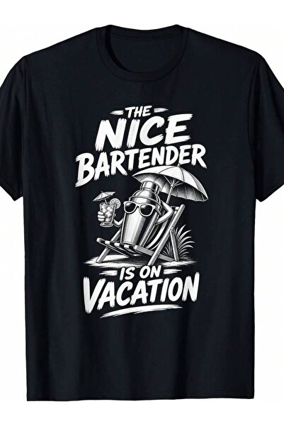 NOURAM تي شيرت برسومات ريترو - مطبوع عليه عبارة "The Nice Bartender Is On Vac...
