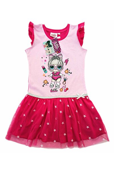 L.O.L. SURPRISE Rochie fucsia 6-12 ani cu print cu sclipici și fundiță, din b...