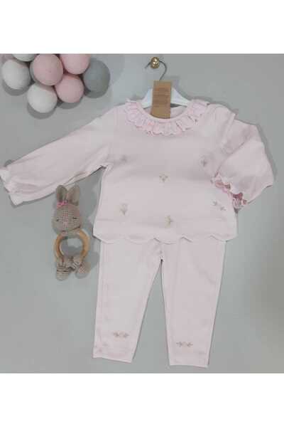 Sönmez Baby FIRIFIR FİSTO YAKALI ÇİÇEK NAKIŞLI İKİLİ KIZ BEBE ÇOCUK TAKIM