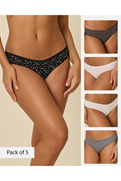 REDTAG Women Assorted Printed Bikini Briefs 5 Pack