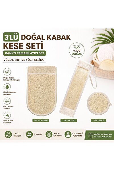Neler Geldi Neler 3 Lü Set Doğal Kabak Kesesi Banyo Tamamlayıcı Set, Vücut, S...