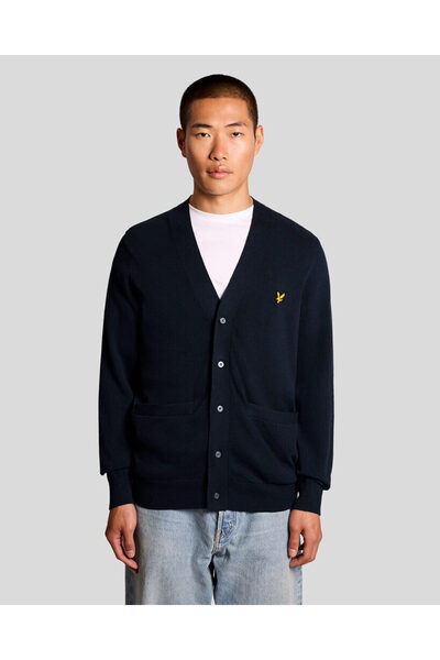 Lyle & Scott V-neck knitted cardigan with embroidered logo, regular fit