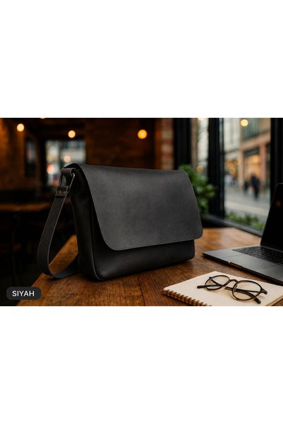 LWA Leather Hakiki Eskitme Deri Postacı Çantası - El Yapımı Omuz & Laptop Çan...