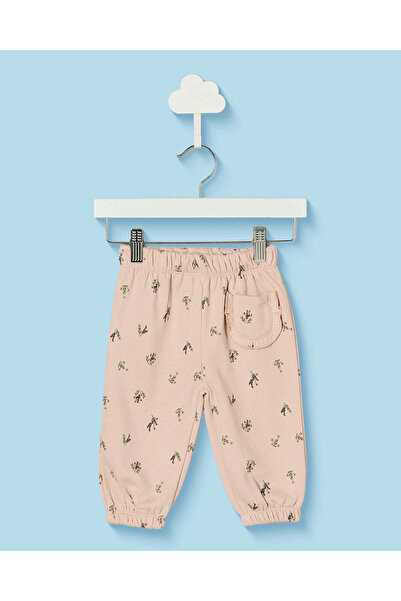 REDTAG Infant Girls Beige All Over Print Joggers With Front Pocket