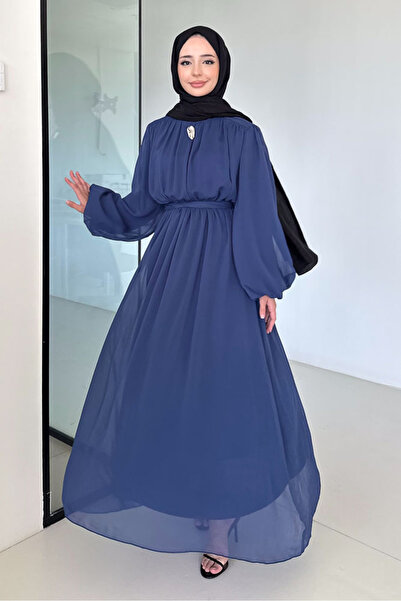 Ovn. Elara Brooch Detailed Belted Dress - Navy Blue
