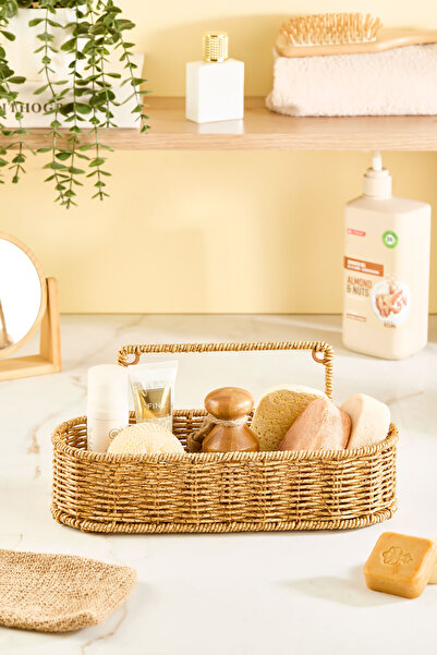 Lora Bianca Rattan Look Oval Shaped & Handle Multi-Purpose Organizer Basket