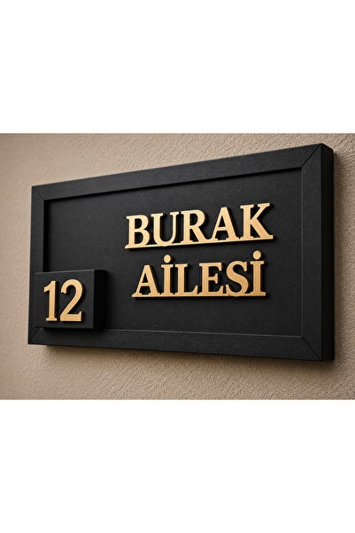 MORPELA Zarif ve Şık kapı süsü siyah desen detaylı gold pleksi yazılı isim ve...