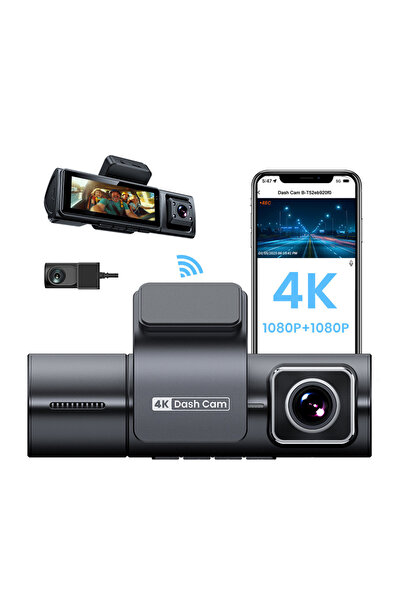 MaGeCa Cameră auto triplă MaGeCa, 4K frontală și 1080P interior + spate, WIFI...