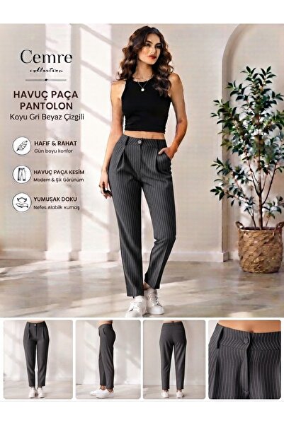 Cemre Collection havuç paça beyaz çizgili kadın pantolon