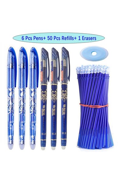 Choice 57 Pcs blue Set E 57Pcs/Set Erasable Gel Pens Black Blue Refill Rod 0....