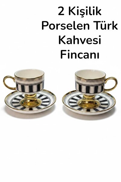 ALBETTO 2-Person Gold Gilded Porcelain Turkish Coffee Cup Black