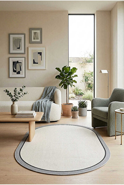 Frenda Natura Sisal Hasır Görünümlü Çift Bordürlü Oval Halı Ntr27