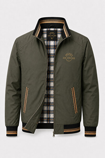 Oxledo Men's Stand Collar Embroidered Plaid Lined Zippered Seasonal Coat & Ja...