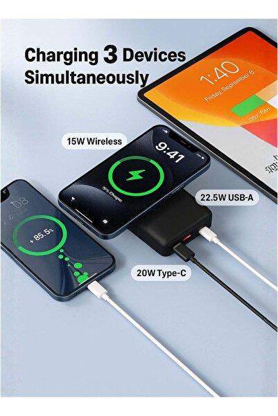 Genrics MagSafe 10000mAh Power Bank – 22.5W PD Fast Charging & 15W Wireless Charger, Built-in Type-C